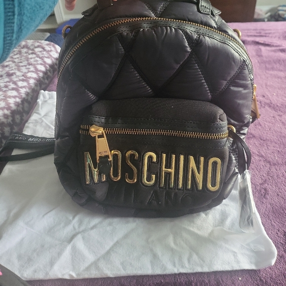 Moschino Black and Gold Quilted Backpack